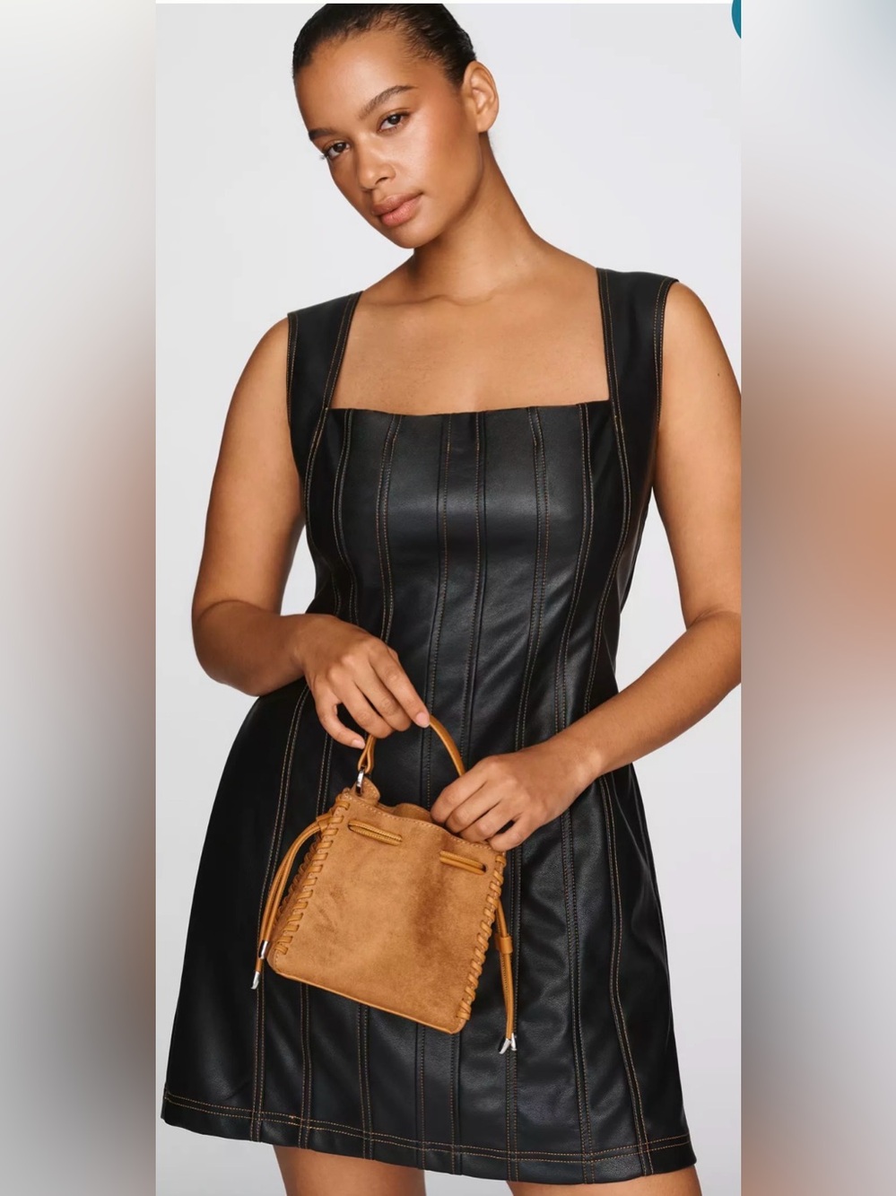 NWT! Anthropologie Pilcro Black Faux Leather Square-Neck Dress